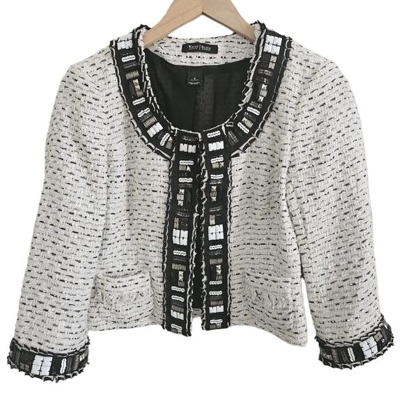 WHBM Embellished Tweed Boucle Cropped Blazer Jacket Sz 6 Career Wear Office - Picture 1 of 7